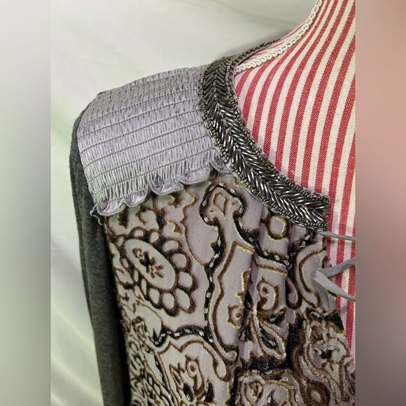 Hale Bob Beaded Top Ornate Gray Gold Velvet Whimsigoth Boho Eclectic Size Medium - Picture 5 of 13